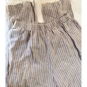 GREENIE Striped Linen Pants Women Medium Elastic Waist Casual Beach Resort